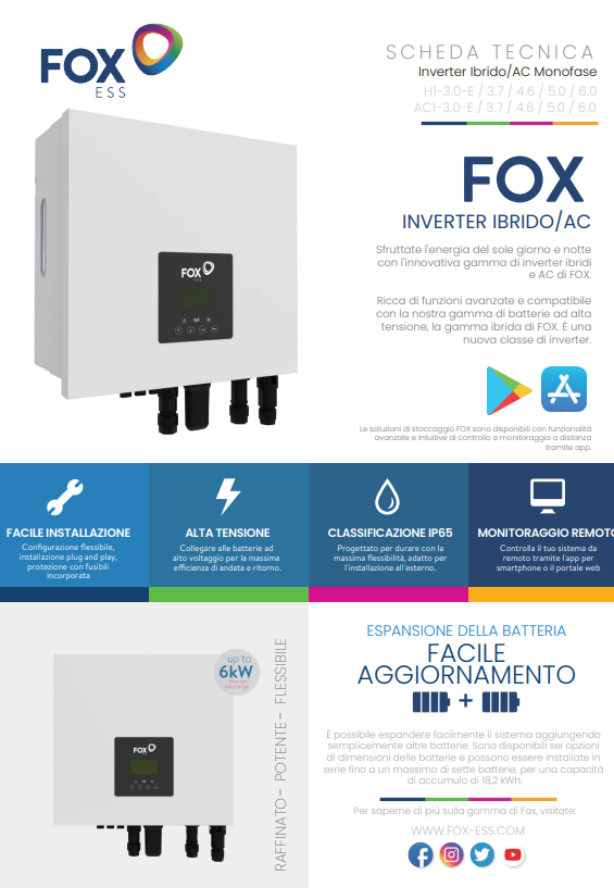 Inverter ibrido monofase FOX 3kW - H1-3.0-E